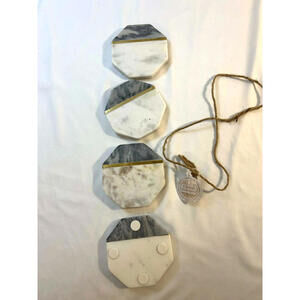 Marble Coaster Set Octagon Stone Coasters Brass Inlay Modern Home Decor
